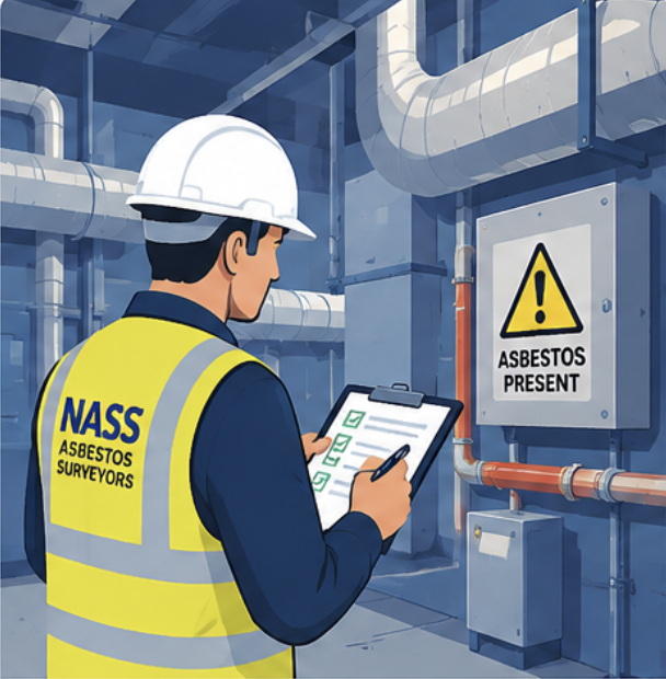 asbestos-management-survey Surveyor carrying out an asbestos management survey in an occupied building