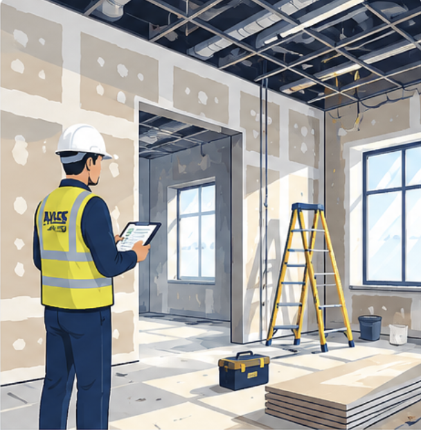 asbestos-refurbishment-survey Surveyor conducting an asbestos refurbishment survey before building works